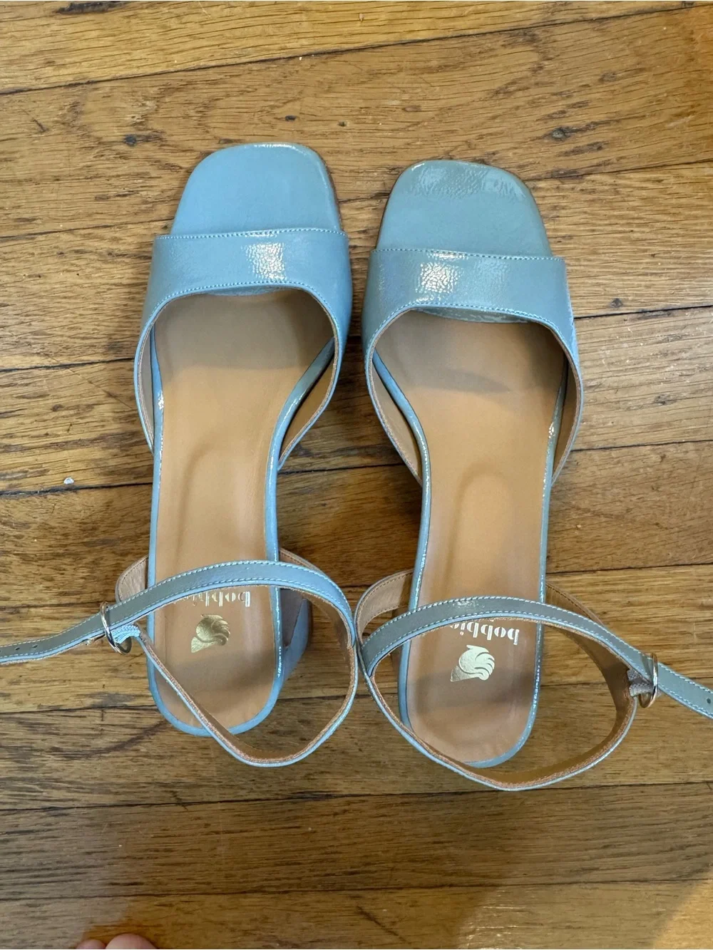 Sage Green Leather Square-Toe Ankle-Strap Sandals